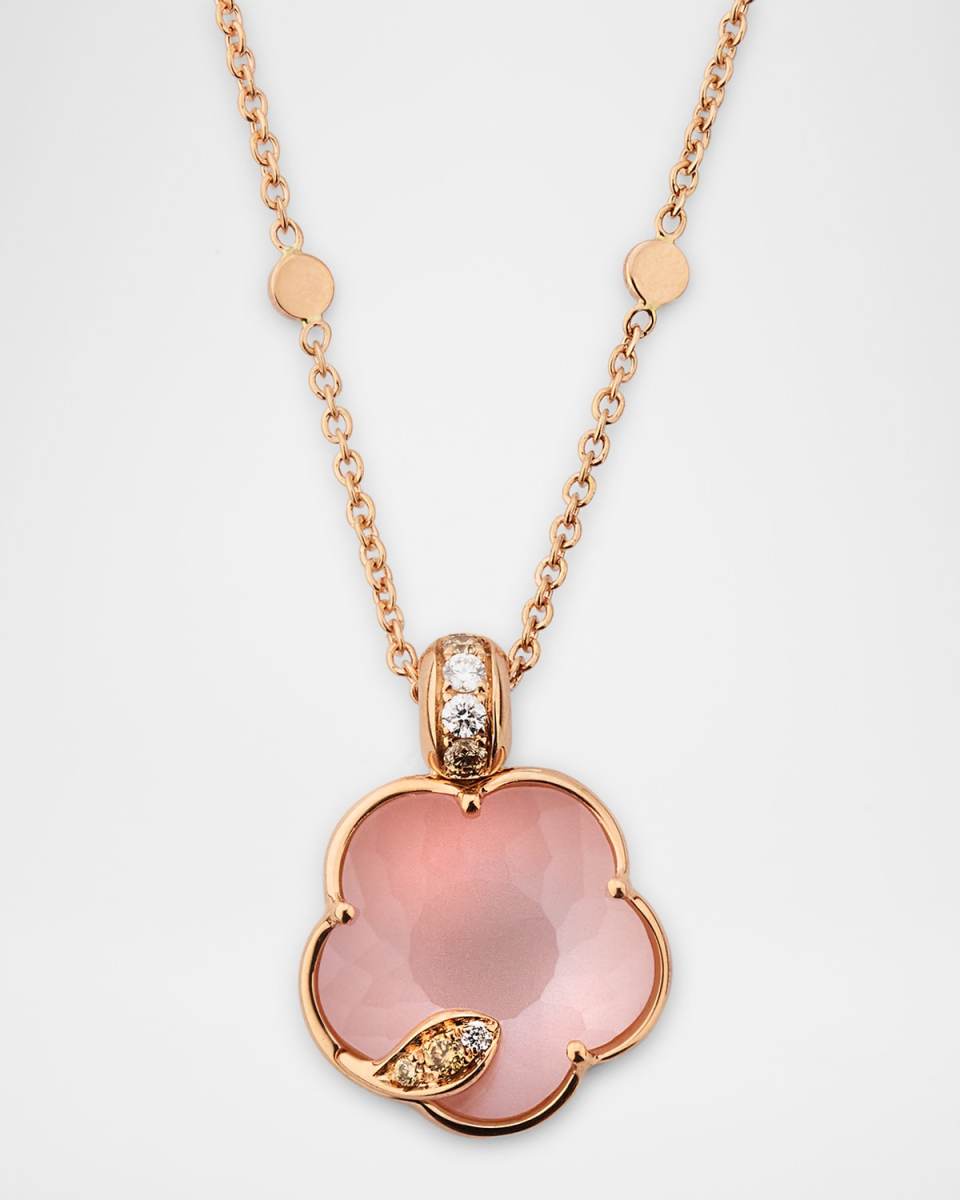 Ton Joli 18K Rose Gold Diamond Necklace with Pink Moonstone