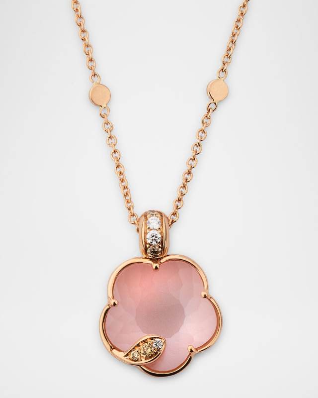 Ton Joli 18K Rose Gold Diamond Necklace with Pink Moonstone