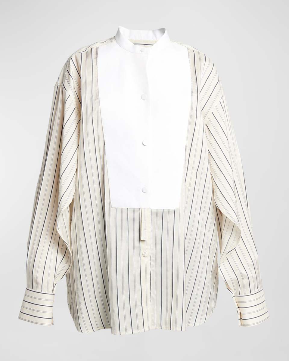 Plastron Button-Front Cotton Shirt
