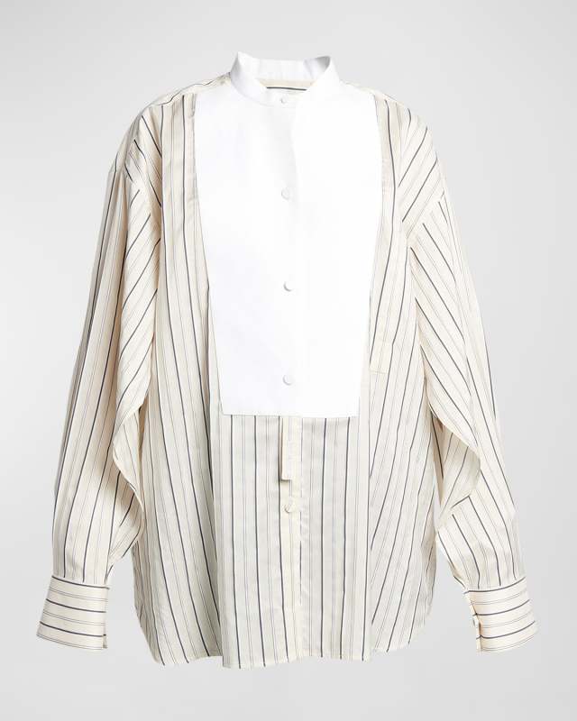 Plastron Button-Front Cotton Shirt
