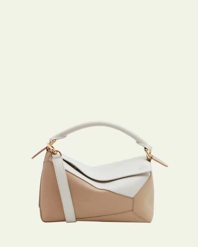 Puzzle Edge Small Top-Handle Bag in Bicolor Leather