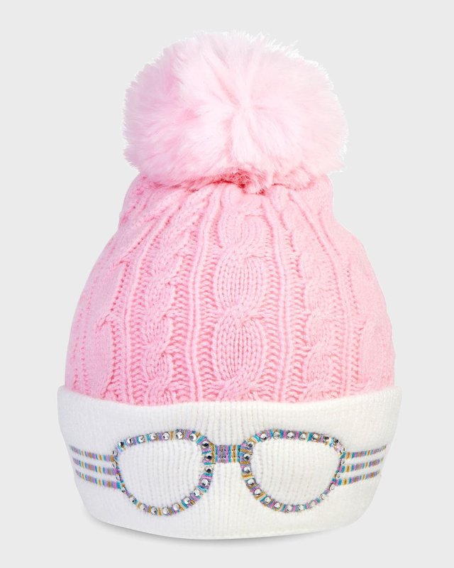 Kid's Embellished Beanie w/ Faux-Fur Pompom