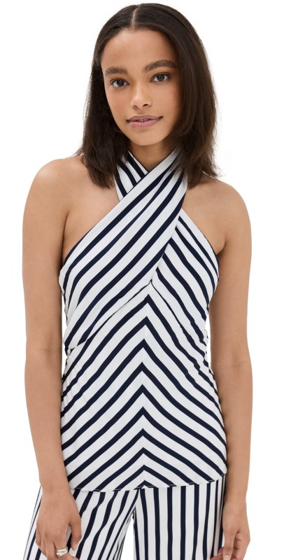 STAUD Dawn Top White/Navy Stripe