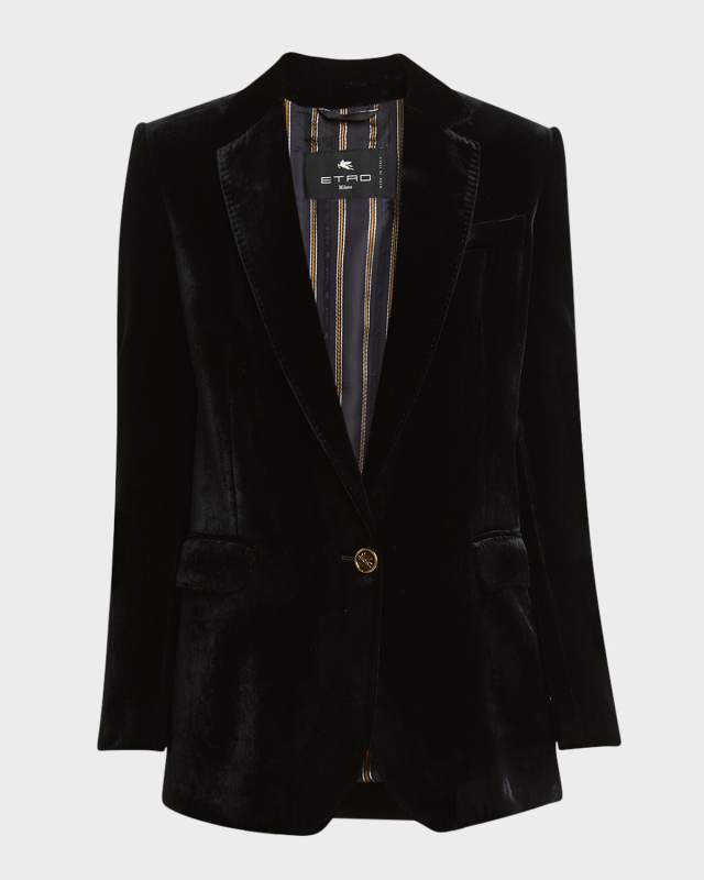 Single-Breasted Velvet Blazer Jacket
