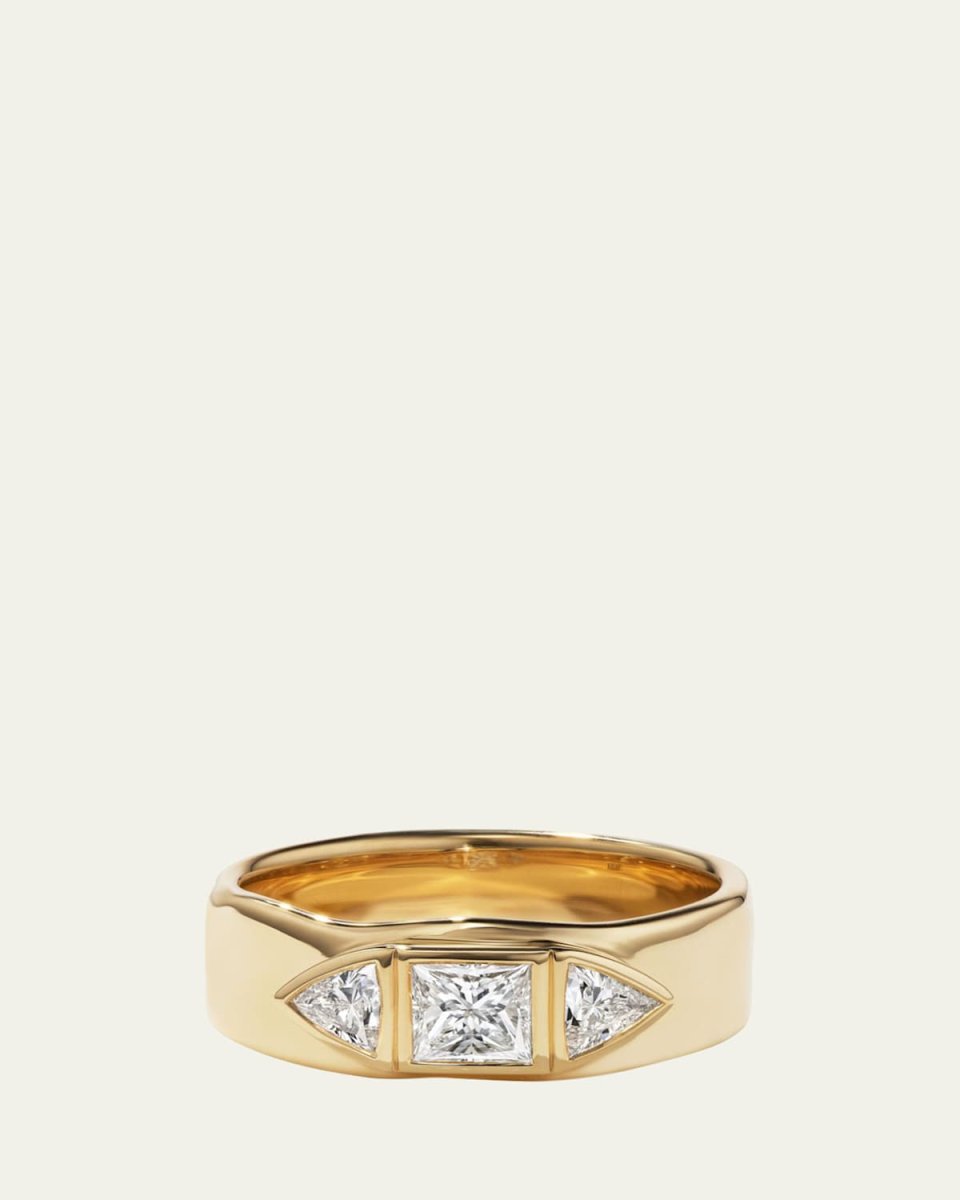 18K Yellow Gold 3 Stone Natural Diamond Minas Ring, Size