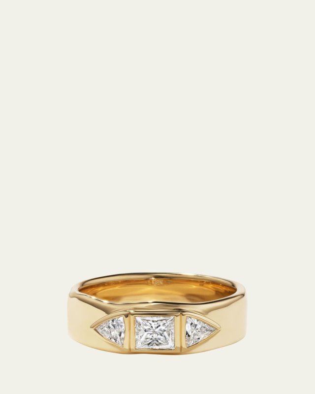 18K Yellow Gold 3 Stone Natural Diamond Minas Ring, Size