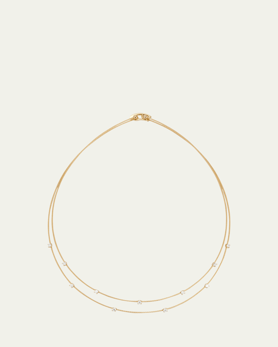18K Yellow Gold Double Wire Necklace with Diamonds