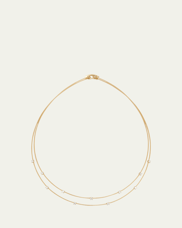 18K Yellow Gold Double Wire Necklace with Diamonds
