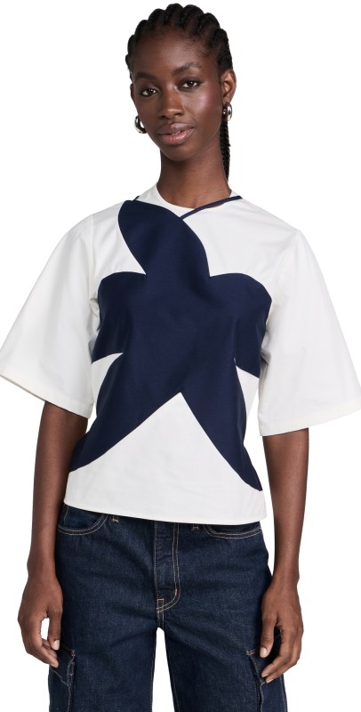 Rosie Assoulin Flower Stamp Top On Tee Navy