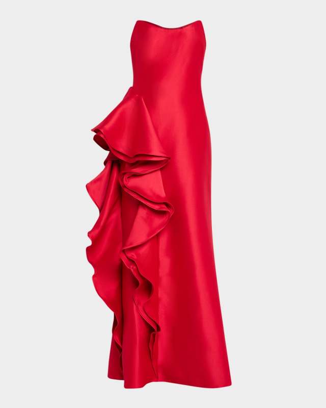 Strapless Ruffle A-Line Gown