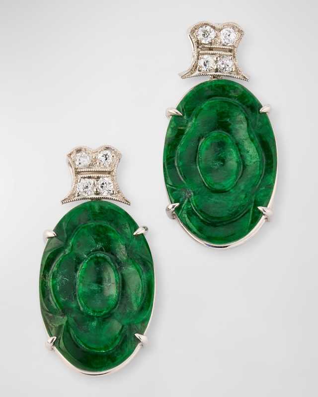Estate Platinum Carved Jadeite Earrings