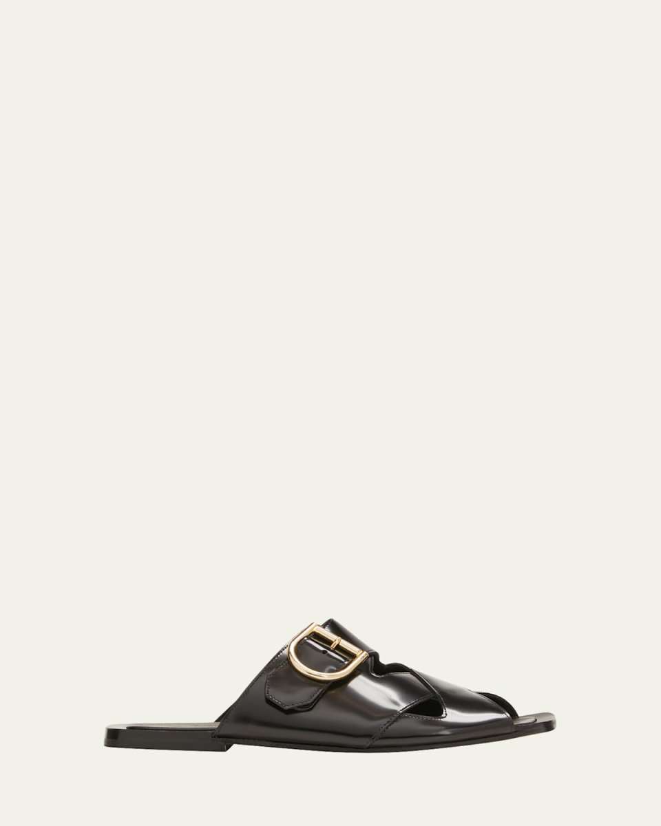 Patent Buckle Flat Slide Sandals