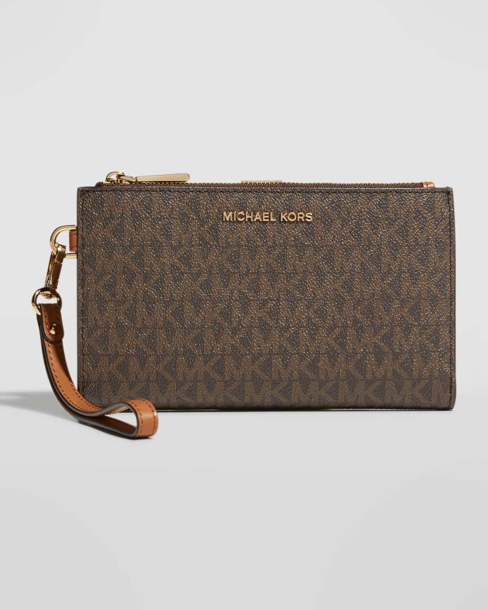Double-Zip Monogram Bifold Wristlet