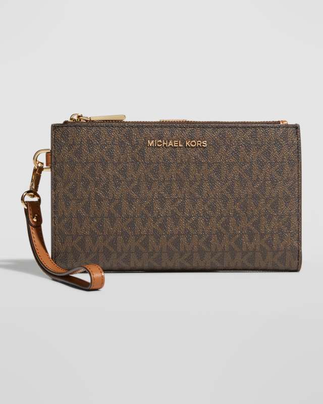 Double-Zip Monogram Bifold Wristlet