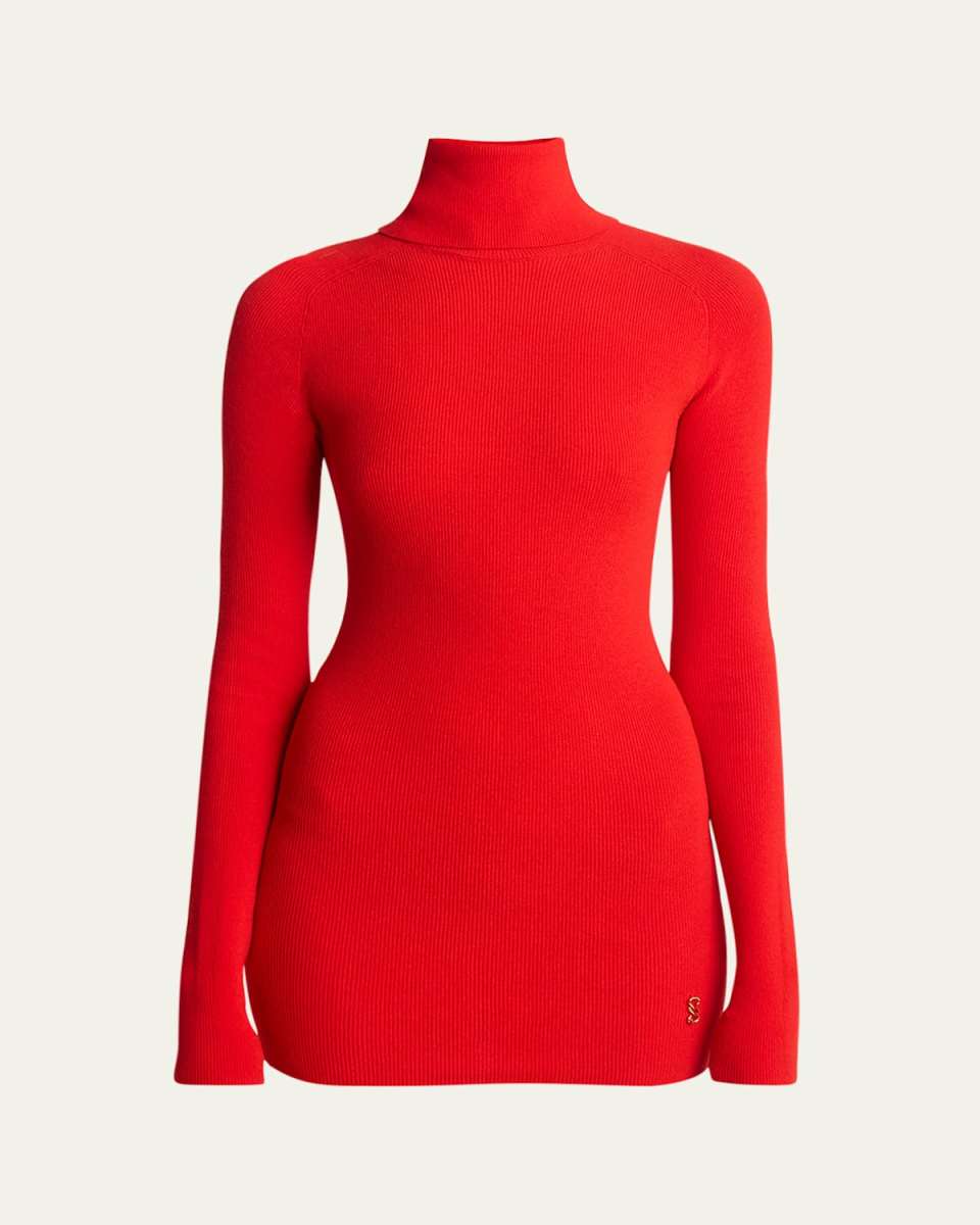 Fox Rib-Knit Matte Viscose Turtleneck Top