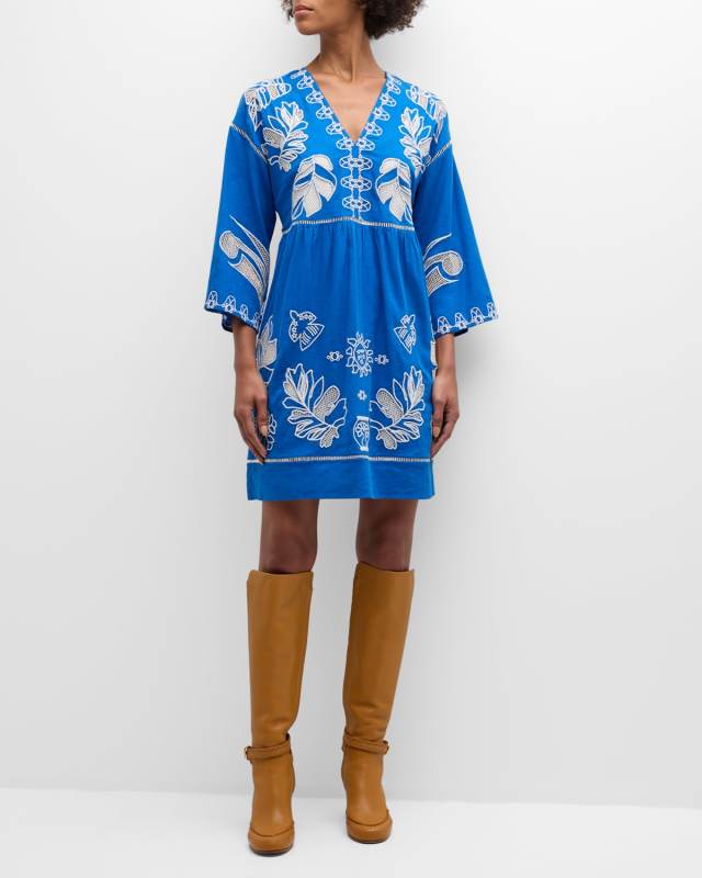 Barbara Embroidered Linen-Cotton Mini Dress