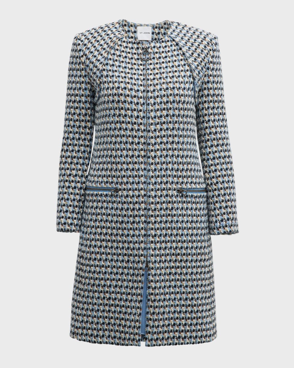 Italian Textured Metallic Tweed Zip Jacket