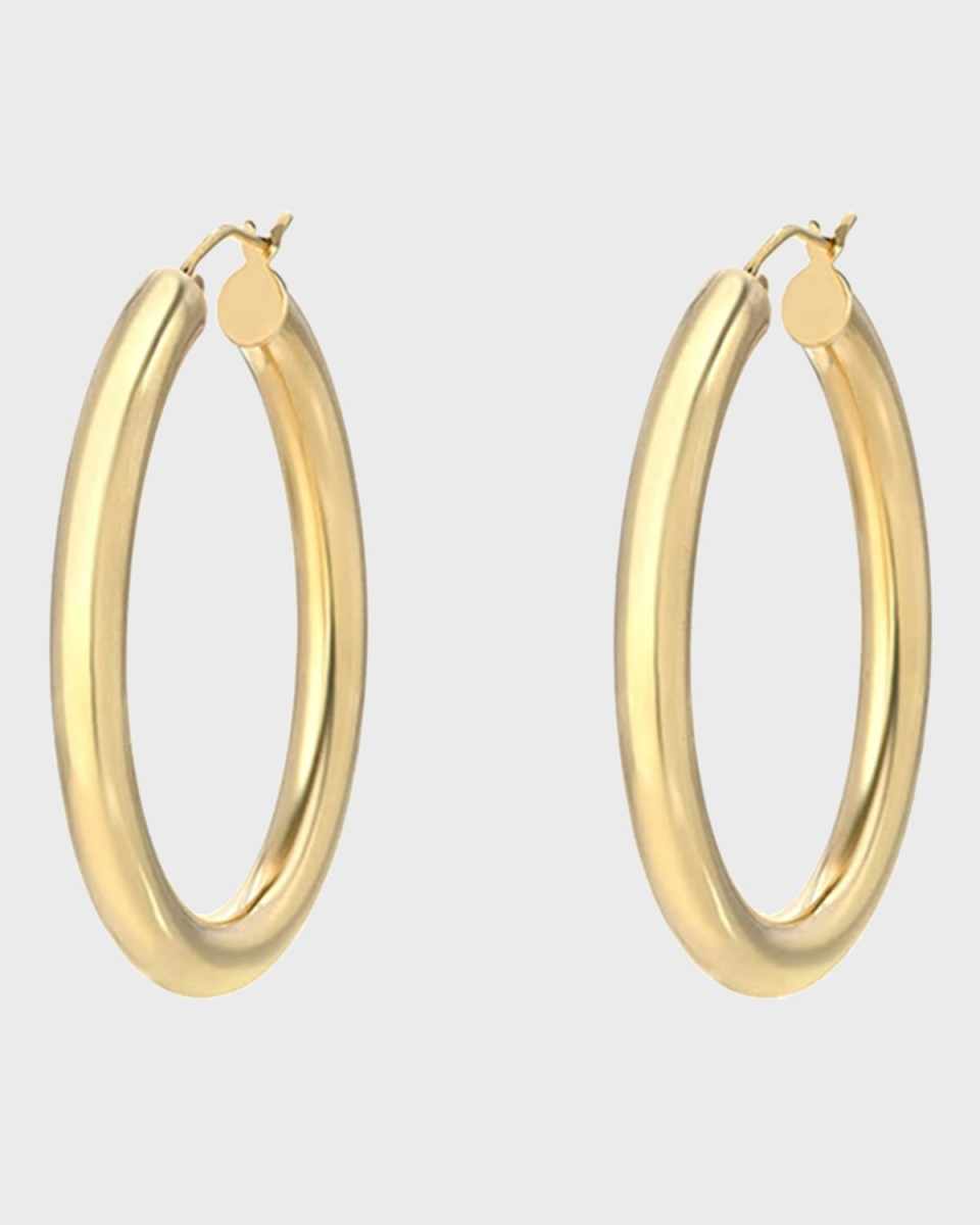 14k Gold Medium Thick Hoop Earrings