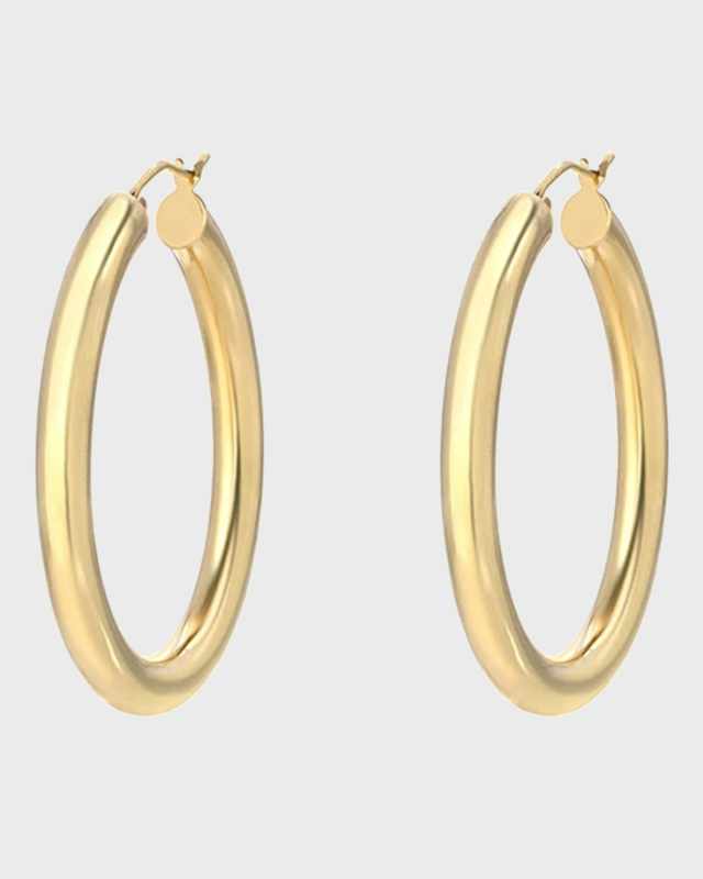 14k Gold Medium Thick Hoop Earrings