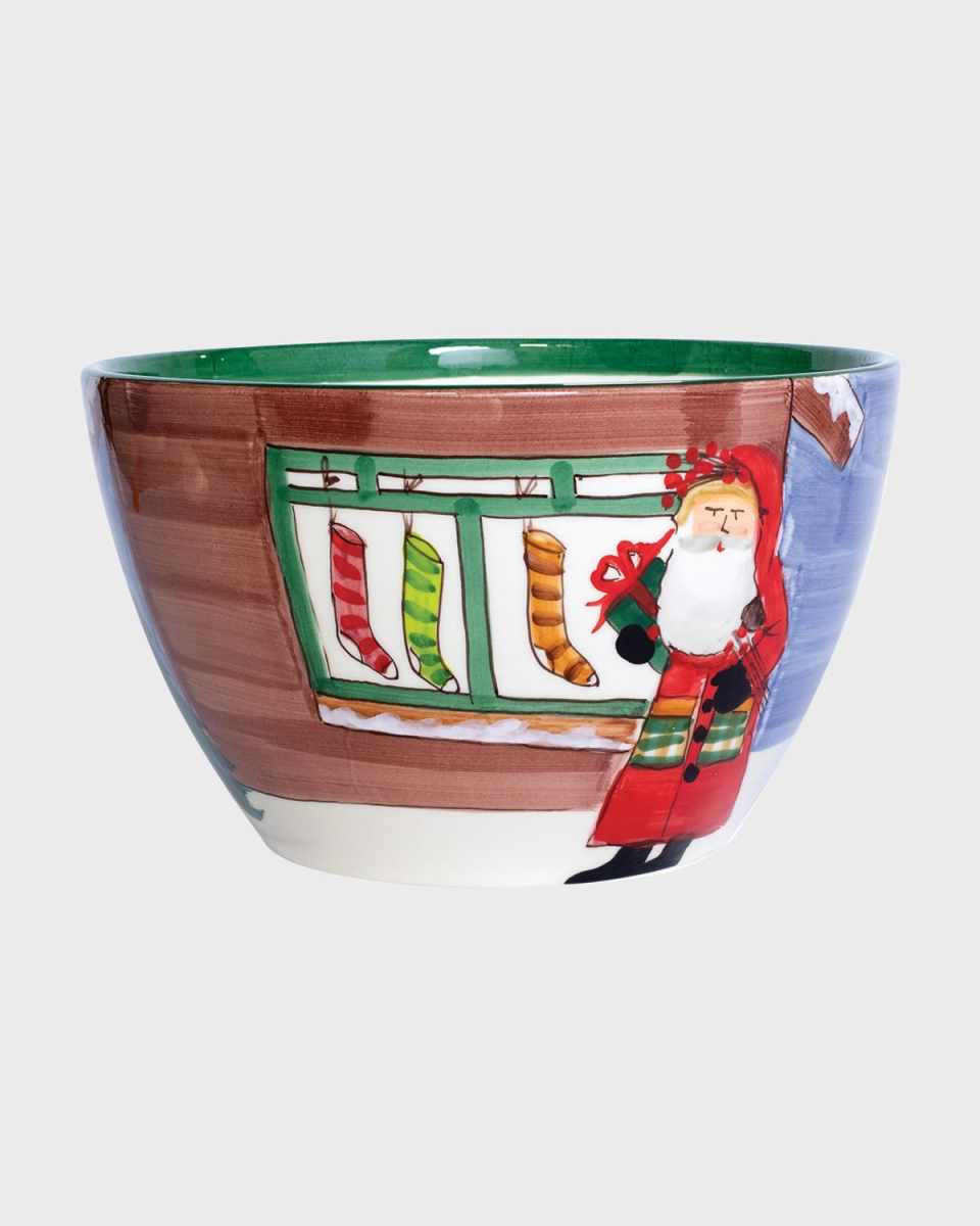 Old St. Nick Large Deep Bowl - Santa W/ Stockings