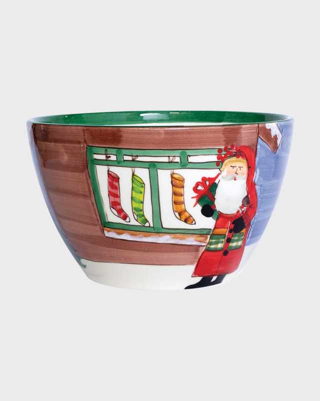 Old St. Nick Large Deep Bowl - Santa W/ Stockings
