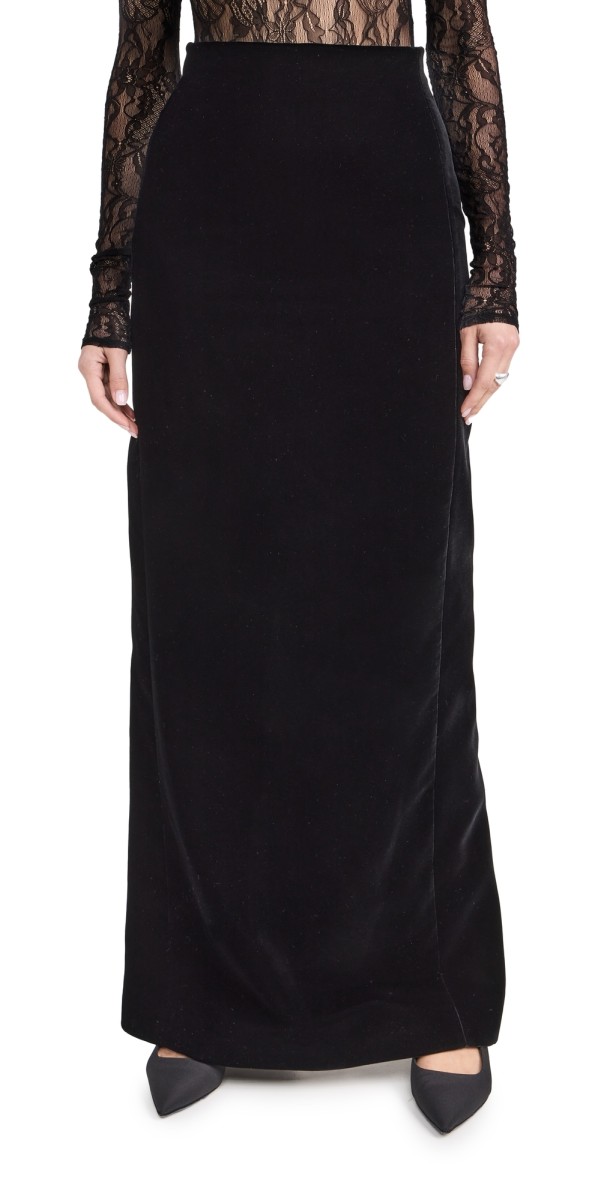 WARDROBE. NYC Velvet Column Skirt Black