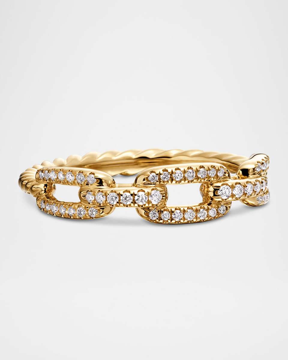 Stax Single-Row Pave Chain Link Ring with Diamonds in 18K Gold