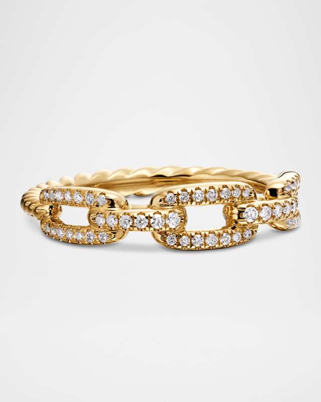 Stax Single-Row Pave Chain Link Ring with Diamonds in 18K Gold