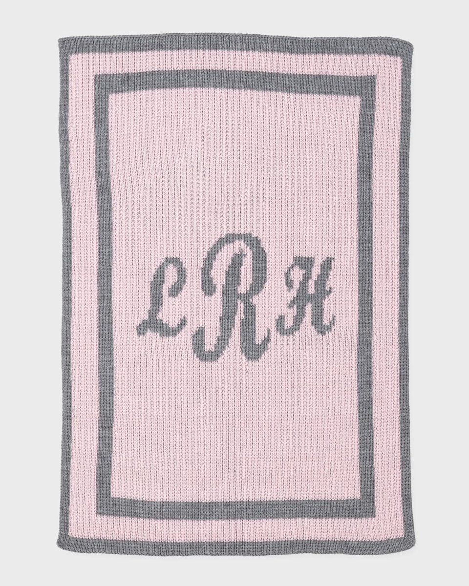 Monogram Knit Striped-Trim Baby Blanket, Pink