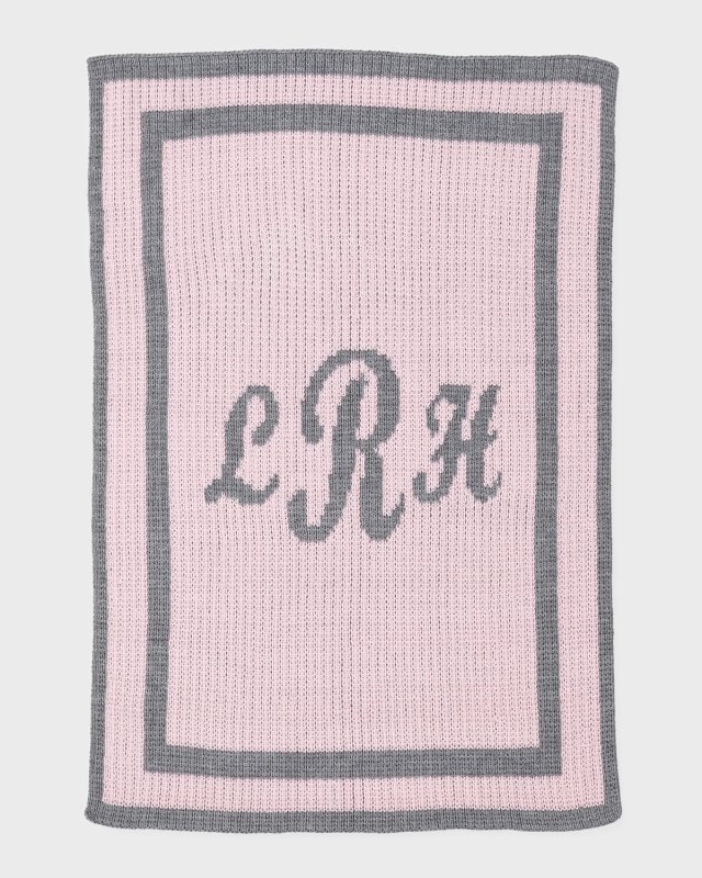 Monogram Knit Striped-Trim Baby Blanket, Pink