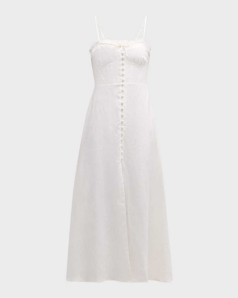 Linella Linen Cotton Smocked Spaghetti-Strap Maxi Dress