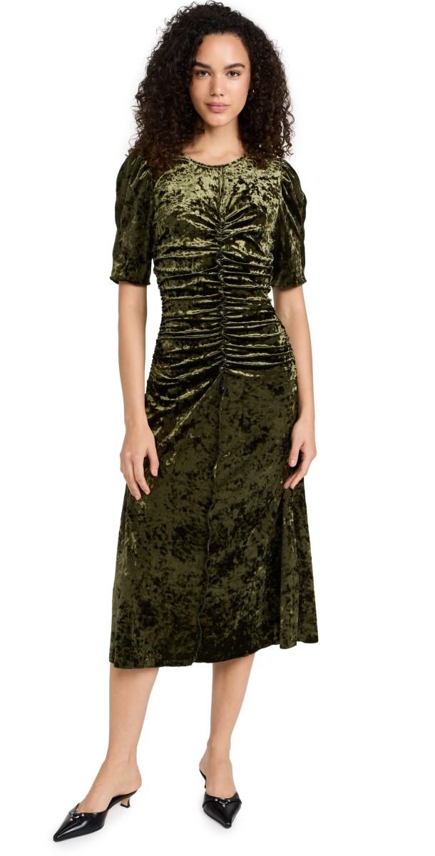 Sea Cailyn Crushed Velvet Dress Olive