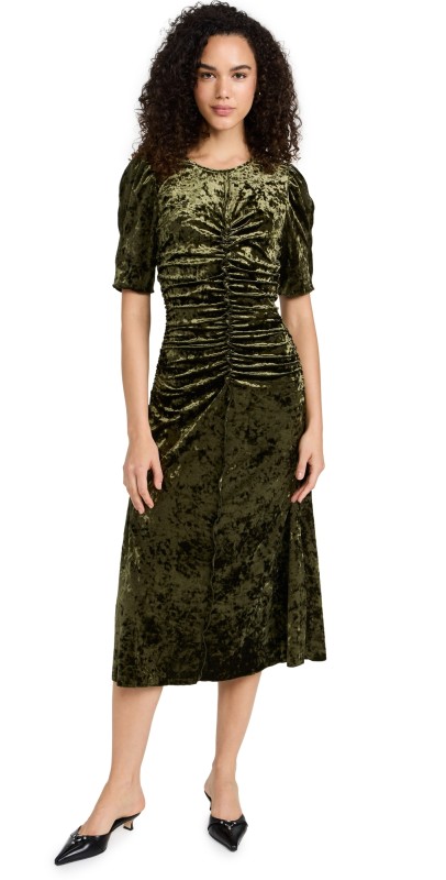 Sea Cailyn Crushed Velvet Dress Olive