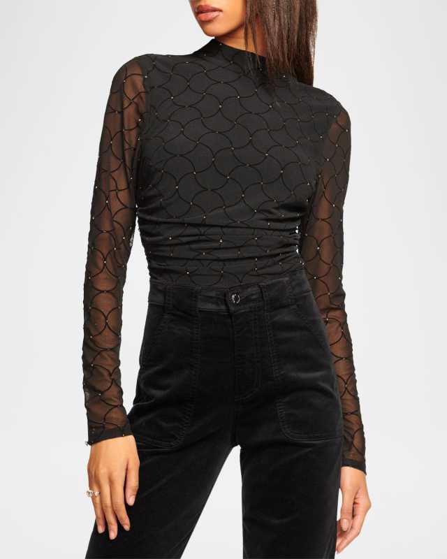 Opal Embellished Mock-Neck Blouse