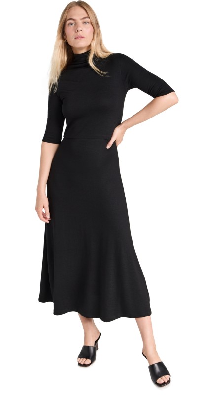 Vince Elbow Sleeve Turtleneck Dress Black