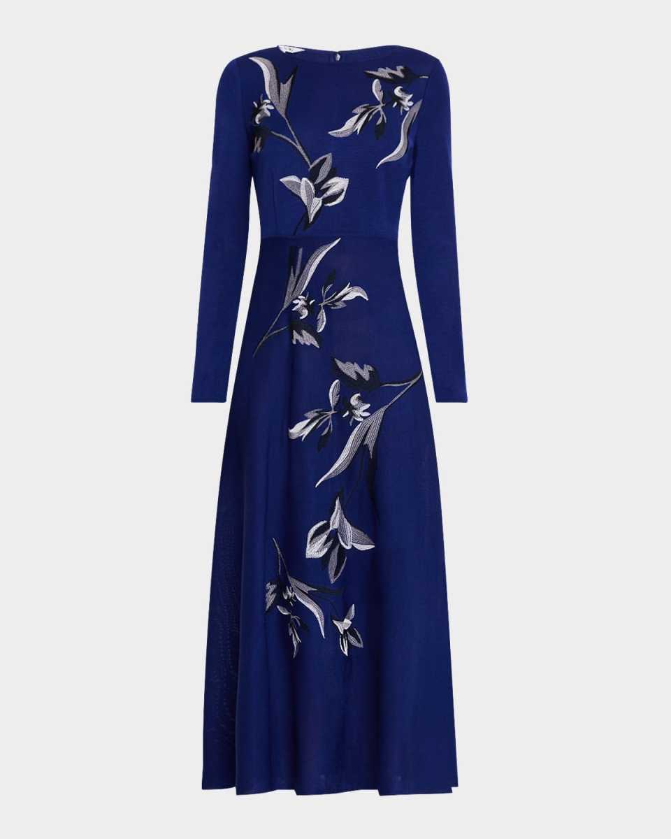 Floral-Embroidered Knit Maxi Dress