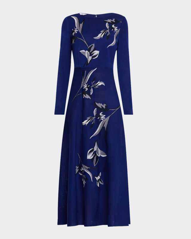 Floral-Embroidered Knit Maxi Dress