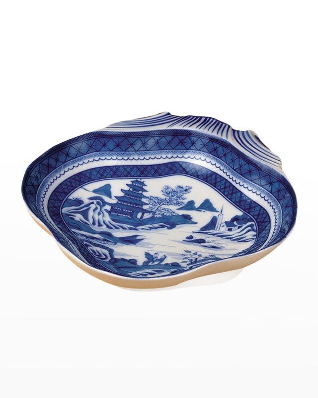 Blue Canton Shell-Shaped Serving Dish