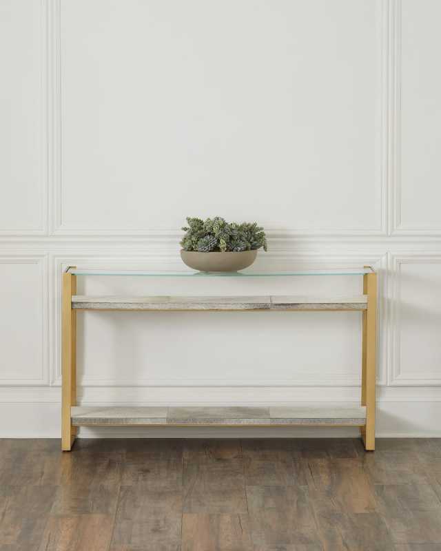 Andres Hair on Hide Console Table, Brass